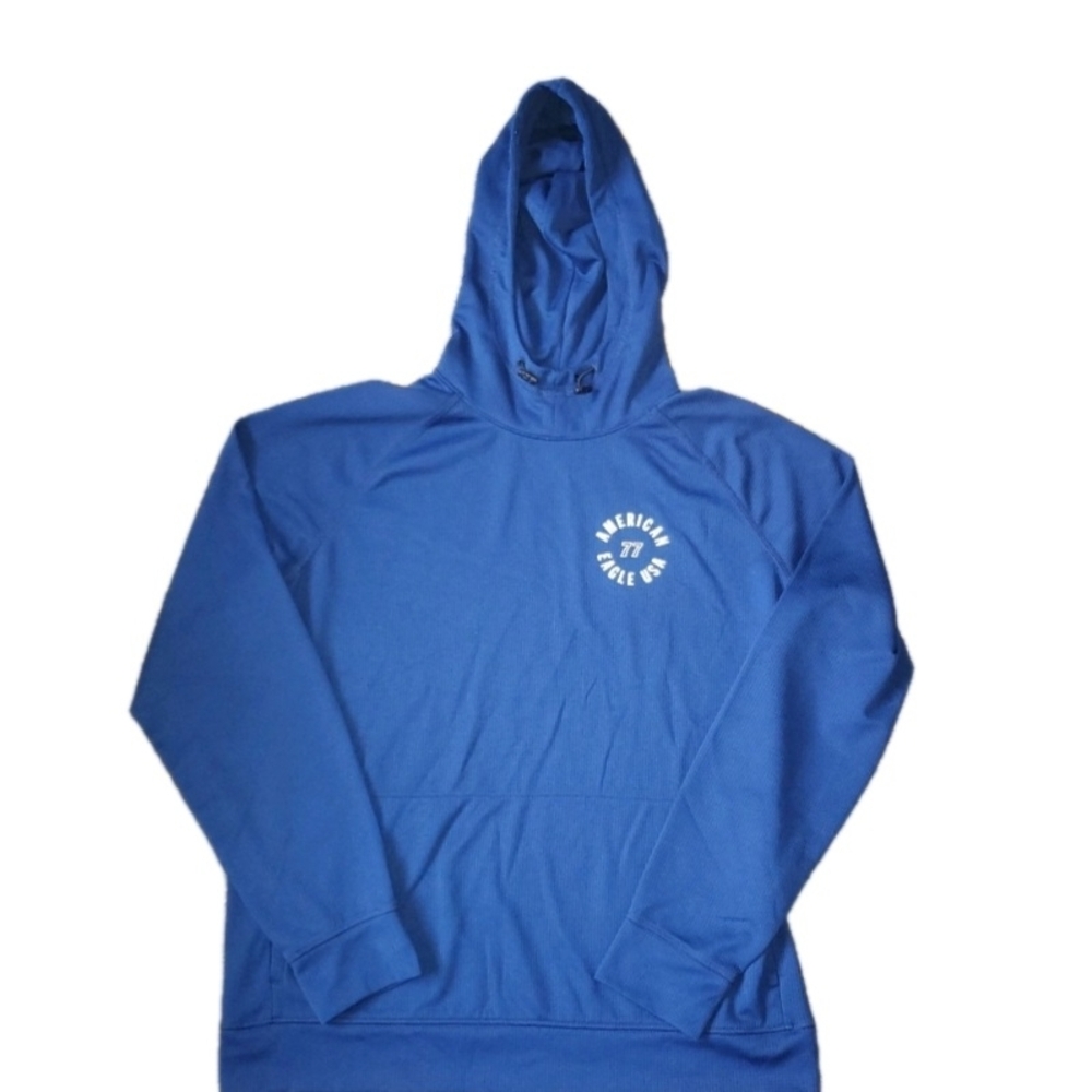 American Eagle Hooded Shirt Blue Men’s Large Long Sleeve Waffle Pullover Flex